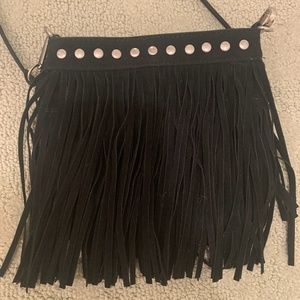 black fringe cross body bag